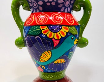 Mexican Hand Painted Pitcher Urn