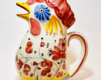 Vintage Rooster Pitcher, Handpainted, Ceramic Rooster, Farmhouse Kitchen, Artisan Rooster