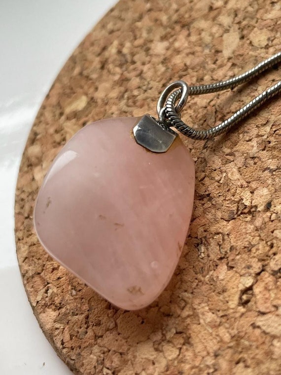 Vintage Rose Quartz Necklace Pendant with Silver … - image 4