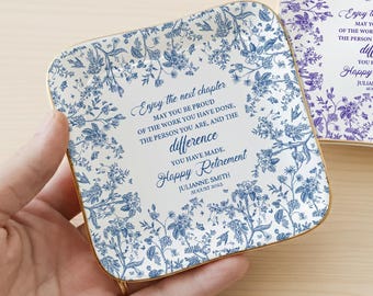 Personalized Retirement Ring Dish – Custom Name Ceramic Jewelry Tray, Retirement Gift for Women, Coworker Farewell, Teacher or Nurse Sendoff