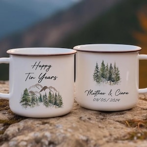 Personalized Happy Tin Years Camp Mug, 10th Wedding Celebration Gift, 10 Year Husband Wife Gift, Tin Year Anniversary Mug, Couple Mug Set