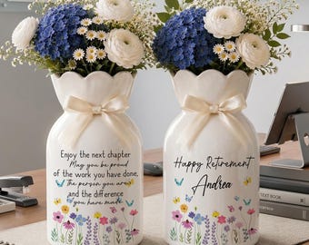 Personalized Retirement Flower Vase, Custom Retirement Vase, Teacher Retirement Gift, Retired Coworker Gift, Coworker Retirement Gift