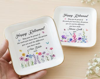 Custom Retirement Jewelry Dish, Personalized Happy Retirement Ring Dish, Nurse - Teacher Retirement Gifts, Retirement Gifts For Women