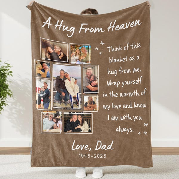 Coperta commemorativa personalizzata con foto, coperta "Un abbraccio dal cielo", coperta ricordo con immagini, coperta ricordo, regali in amorevole ricordo