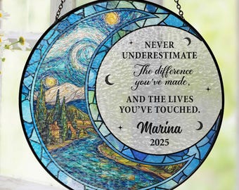 Custom Retirement Stained Glass Suncatcher, Personalized Floral Retirement Suncatcher, Colleague Retirement Keepsake, Retired Coworker Gift
