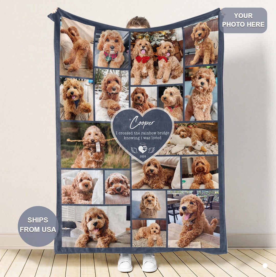 Personalized Pet Memorial Photo Blanket With Text, Custom Dog ...