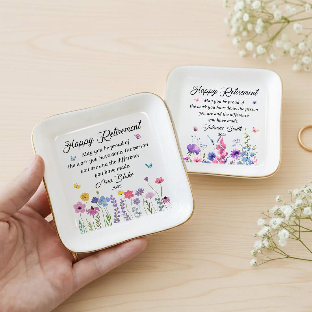 Retirement Counter Rings Custom Retirement Jewelry Dish, Personalized Happy Retirement Ring Dish ...