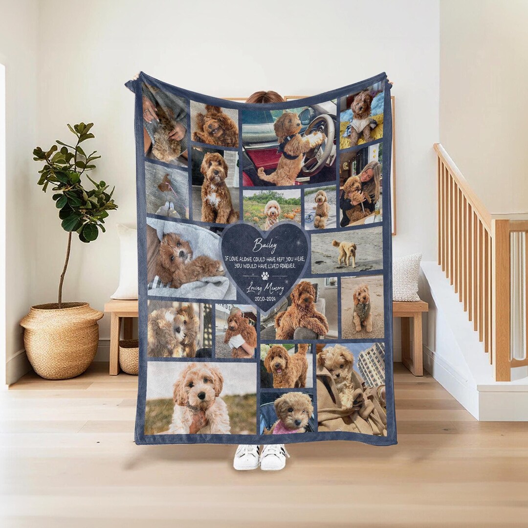 Personalized Pet Memorial Photo Blanket With Text, Custom Dog ...