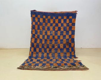 Moroccan Berber Cotton Rug: Vintage Checkered, Small Size