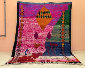 Multicolored Rug For Living Room - Custom Fabulous Boujaad Rug - Beni Ourain Handmade Rug - Moroccan Berber Traditional Carpet