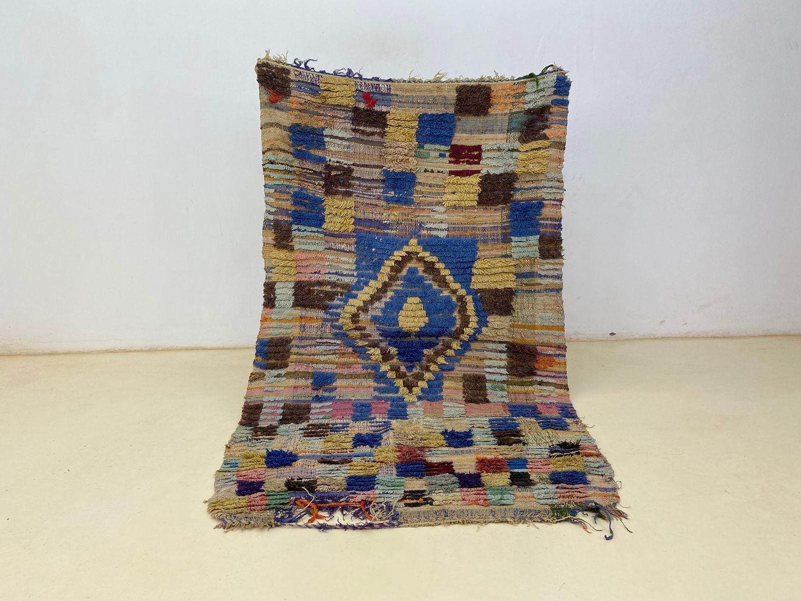 Moroccan Boujaad Rug: Vibrant Checkered Pattern - Handcrafted by