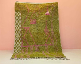 Colorful Berber Wool Rug: Moroccan Geometric Pattern, Hand Knotted