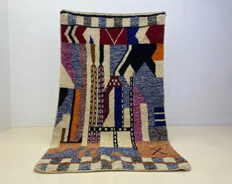 Multicolored Rug For Living Room - Custom Fabulous Boujaad Rug - Beni Ourain Handmade Rug - Moroccan Berber Traditional Carpet