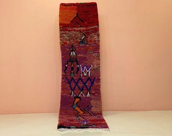 GEWELDIG MAROKKAANS vintage rood tapijt - handgemaakt Marokkaans tapijt - rood en zwart tapijt - vloerkleed in bohostijl voor woonkamer - uniek veelkleurig tapijt