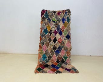 Alfombra bereber de lana anudada a mano - Diseño marroquí colorido (1,7 x 0,8 m)