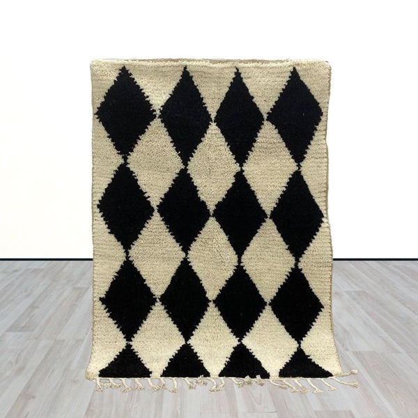 Handmade Moroccan Berber  rug, Black and white wool diamond rug, Custom order.