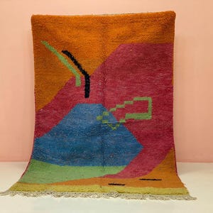 Traditional Wool Carpet- Custom Berber Woven Carpet- Washable Wool Rug- Colorful Boujaad Berber Area Carpet- Handmade Wool Rug
