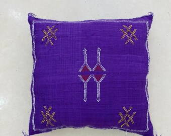 Silk Throw Pillow: Berber Cactus Pattern - Handwoven Moroccan