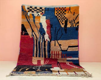 Multicolored Rug For Living Room - Custom Fabulous Boujaad Rug - Beni Ourain Handmade Rug - Moroccan Berber Traditional Carpet