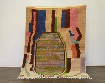 Multicolored Rug For Living Room - Custom Fabulous Boujaad Rug - Beni Ourain Handmade Rug - Moroccan Berber Traditional Carpet