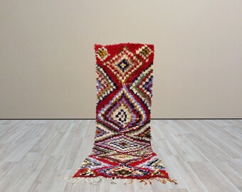 Moroccan Berber corridor rug, Vintage runner rug, Azilal hallway rug.