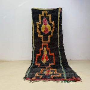 Tapis bohème marocain, tapis berbère vintage, motif géométrique (10 x 4 pi)
