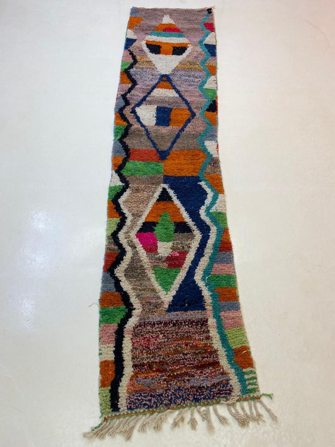 Unusual Rnner MOROCCAN TRADITIONAL Runner-geometric Rug With Diamond Patterns Runner ...