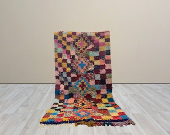 Vintage Berber boucherouite rug, Boucherouite rug Multi colored.