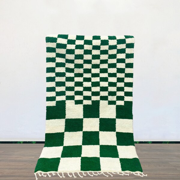 Small Green Checkered Rug Etsy