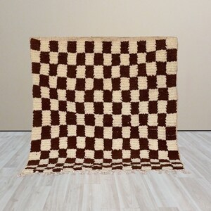 【新品モロッコ直輸入】ブロックチェックラグ 新品モロッコ直輸入ブロックチェックラグブラウン