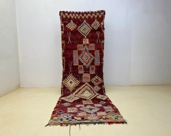 Checkered red and black rug 5x3, Moroccan vintage woven wool rug. 10.6x3.1 feet