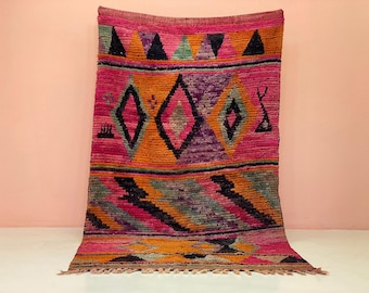 AMAZING MOROCCAN GREEN Rug, Authentic Berber Rug, Wool Rug Green, Pink Rugs For Bedroom - Soft Area Rug, Bohemian Style Rug For Living Room