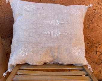 Moroccan Cactus Silk Pillow - Handmade Boho Berber Cushion