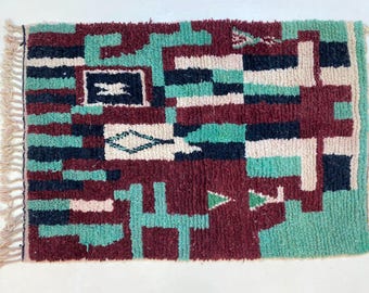 Moroccan Berber Rug: Handmade Wool & Cotton, Geometric Colors