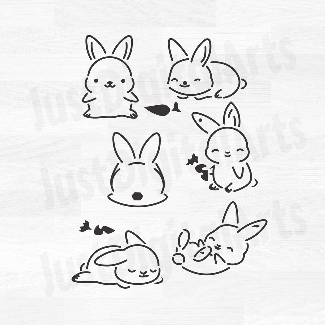 Bundle 6 Cute Rabbits - Digital Download, Instant Download, Svg, Png ...