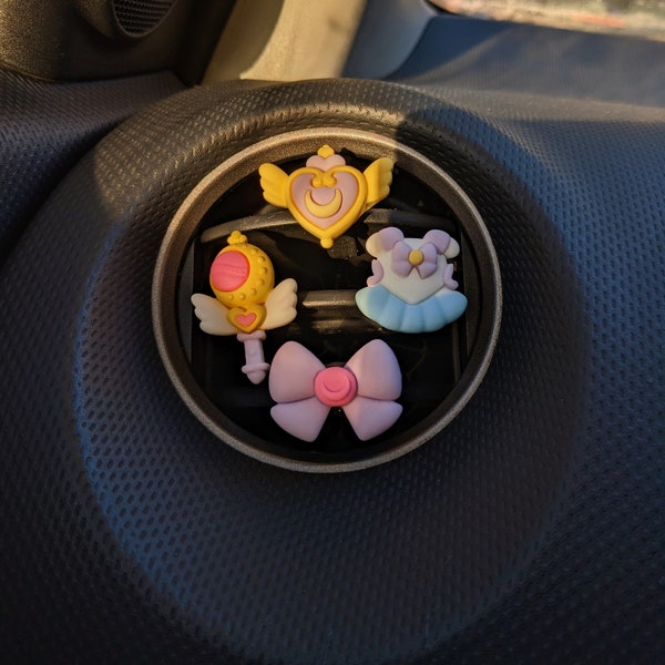 4pcs Mixed Anime Cartoon Magic Moon Power Witch Girl w/ Badge Wand Bow Dress Car Air Vent Clip Charms - Custom Kawaii Car Accessories