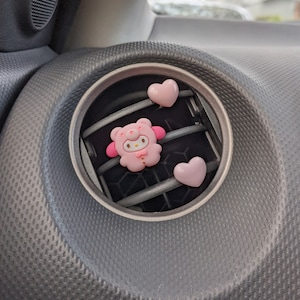 4pcs Cute Anime Cartoon Pink Bunny Teddy Bear Car Air Vent Clips w/ Pink Resin Hearts - Custom Kawaii Car Accessories