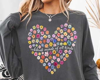 Mental Health Shirt Neurodiversity Long Sleeve Tee Comfort Colors Autism Acceptance School Counselor ADHD SPED Teacher Motivational Gifts