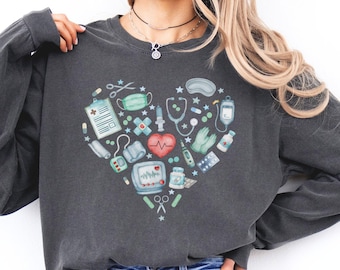 Nurse Long Sleeved Shirt Comfort Colors® Cute Nurse Shirt RN Registered Nurse Nursing School Grad Gift Nursing Shirt ICU Emergency Pediatric