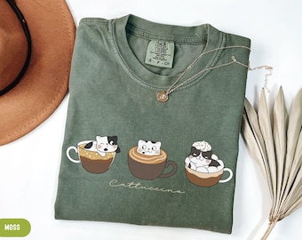 Cattuccino Cat Shirt Funny Cat Shirt Coffee Shirt Cute Cat Shirt Comfort Colors® Gift For Cat Mom Dad Cat Lover Barista Shirt Funny Coffee
