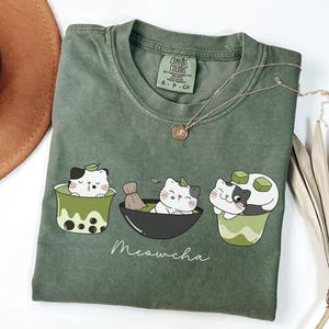Meowcha Cat Matcha T-Shirt, Comfort Colors®, Funny Cat Shirt, Match TShirt, Cat Mom Shirts, Cute Matcha Latte Cat Shirt, Gift For Cat Lover