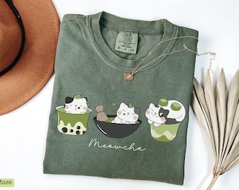 Meowcha Cat Matcha T-Shirt, Comfort Colors®, Funny Cat Shirt, Match TShirt, Cat Mom Shirts, Cute Matcha Latte Cat Shirt, Gift For Cat Lover