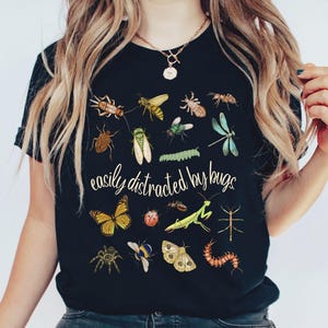 Easily Distracted By Bugs T-Shirt, Entomology Tee, Funny Insect Shirt, Entomologist Gift, Nature & Insect Lovers