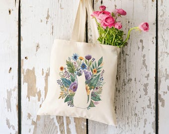 Cat Tote Bag Floral Gift For Cat Lovers