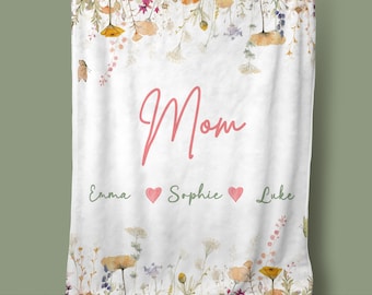 Gift For Mom Blanket With Kids Names Mother's Day Personalized Mama Blanket Custom Name Gift From Kids