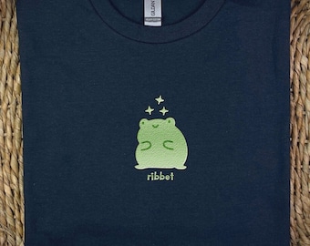 Embroidered Frog Shirt | Cute Frog Shirt | Ribbit Frog Embroidery | Cottagecore Frog Shirt | Frog Lover Gift | Cute Animal Tee