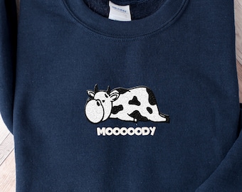 Sudadera divertida con bordado de vaca / Jersey de vaca / Sudadera de vaca adorable / Vaca malhumorada / Sudadera de animales