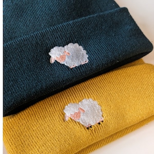 Embroidered Cute Sheep Beanie, Knitted Hat, Sheep Gifts, Cute Beanie, Warm Winter Hat, Cute Animal Hat, Farm Animals, Embroidered Beanie