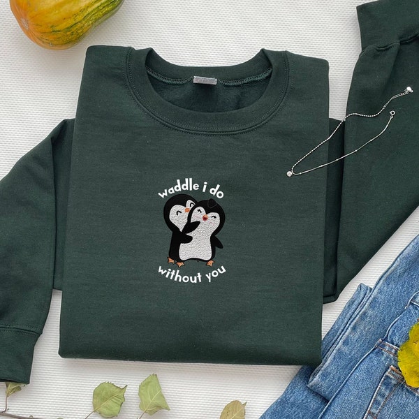 Embroidered Penguin Lovers Sweatshirt, Embroidered Shirt, Custom Embroidery, Penguins Sweatshirt, Couple Sweatshirt. Mr and Mrs Sweatshirt