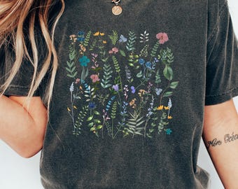 Pressed Flowers Comfort Colors T Shirt | Cottagecore Botanical Tee | Vintage Wildflower Shirt | Fairycore Floral Shirt | Nature Lover Gift